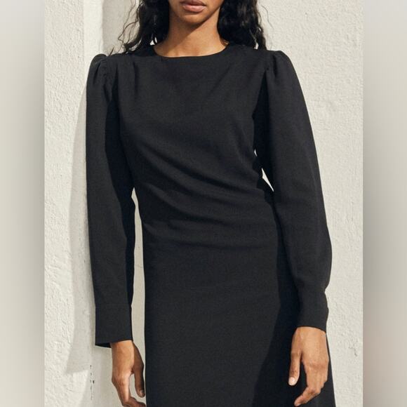 ALOHAS Exclesa - Black Midi Dress Large Long Sleeve - Picture 1 of 13